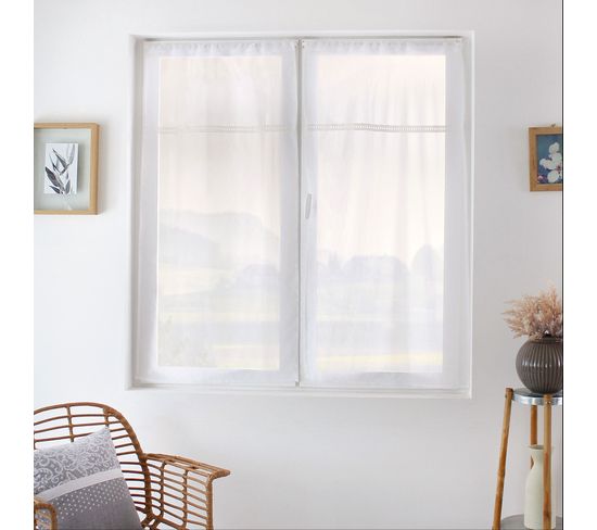 Paire De Vitrages Au Ruban Macramé - 60x160 Cm - Blanc