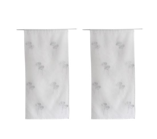 Paire De Vitrages Brodés De Fleurs - 60x90 Cm - Blanc