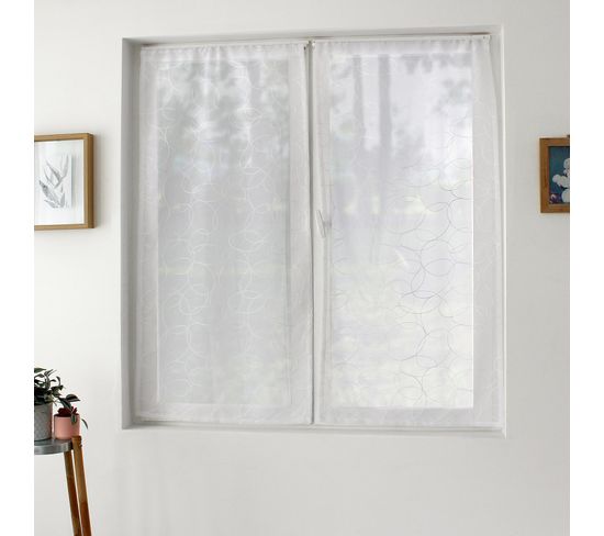 Paire De Vitrages Brodée De Sphères - 60x120 Cm - Blanc