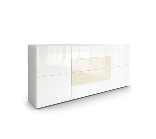 Buffet Moderne Blanc Et Crème Avec Façades Laquées Et Structure Mat 166 X 72 X 35 Cm