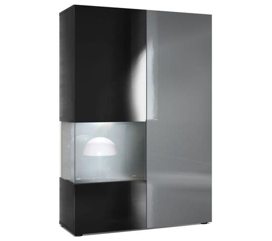 Vitrine Noir Mat, Brillant   Et Gris Laqué  (lxhxp) : 91,5 X 136,5 X 37 Cm + LED