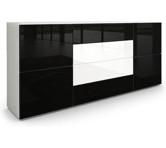 Buffet Moderne Blanc Et Noir Avec Façades Laquées Et Structure Mat