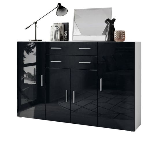 Buffet Blanc Mat Et  Noir Laqué  (lxhxp) : 166,5 X 106,5 X 35