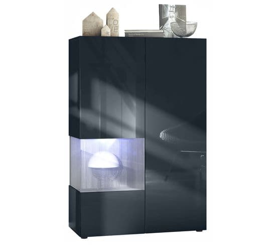 Vitrine Noir Mat Et Brillant Insertion Anthracite  (lxhxp) : 91,5 X 136,5 X 37 Cm + LED Noir