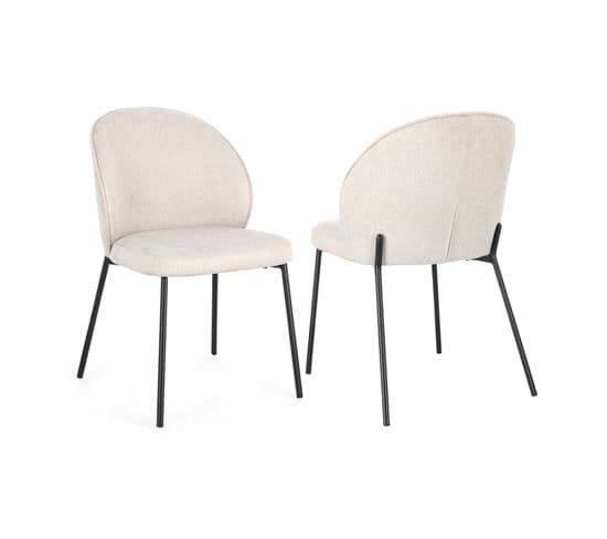 Chaise De Salle À Manger Design En Tissu Et Métal Noir (lot De 2) - Nelly