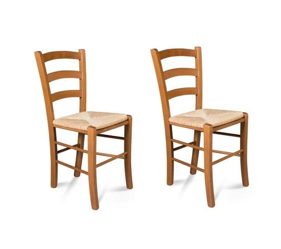 Chaises Bois Assise Paille De Seigle (lot De 2) - Tina