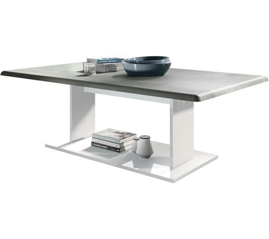Table De Salon Table Basse   En Blanc Avec Plateau De Dessus En Aspect Béton Oxyde 40 X 120 X 70