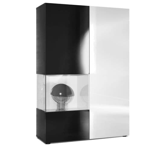 Vitrine Noir Mat, Brillant   Et Blanc Laqué  (lxhxp) : 91,5 X 136,5 X 37 Cm