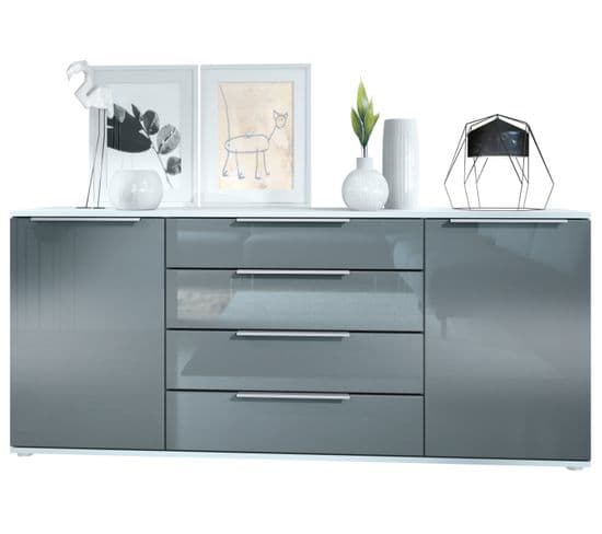 Buffet Blanc Et Gris Laqué Hxp) : 166,5 X 72,5 X 35 Cm