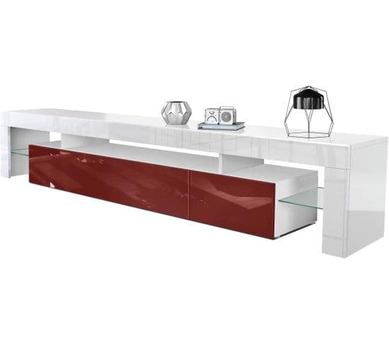 Meuble TV Blanc  Et  Bordeaux  189 Cm  (hxlxp) : 38 X 189 X 35 Cm