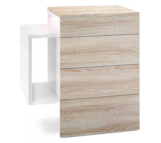 Table De Chevet Blanc Mat Et  Chêne (lxhxp) : 60 X 63 X 36 + LED