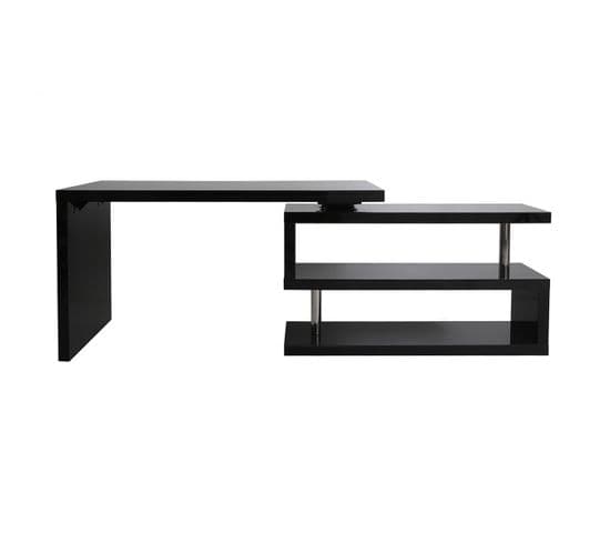 Bureau Modulable Design Noir Laqué L140-218 Cm Max