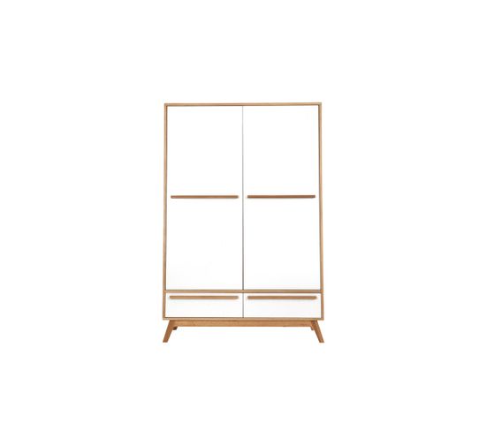 Armoire Design Avec Penderie Finition Bois Clair Et Blanc Mat L120 Cm Helia