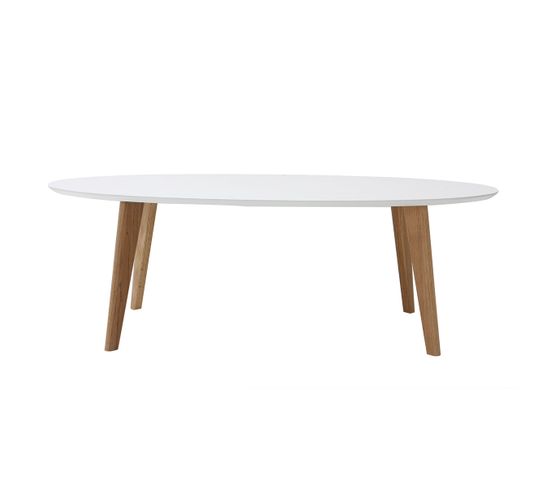 Table Basse Ovale Scandinave Blanc Et Bois Clair Chêne L120 Cm Ekka