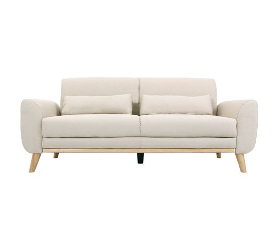 Canapé Scandinave 3 Places En Tissu Beige Et Bois Clair Ektor