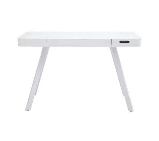 Bureau Connecté Multimédia Avec Tiroir En Verre Et Métal Blanc L120 Cm Clever