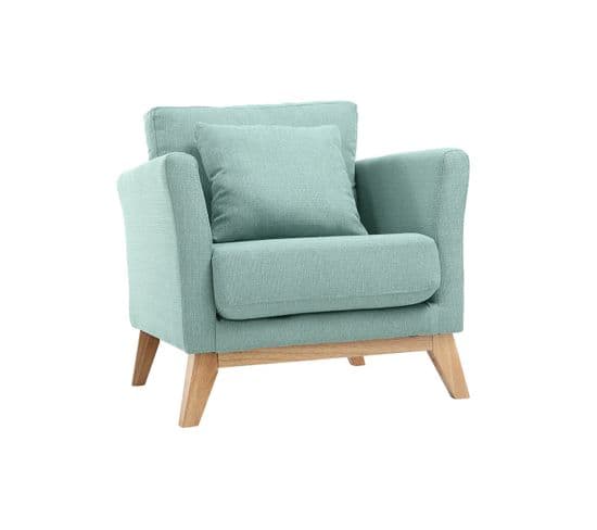 Fauteuil Scandinave Déhoussable En Tissu Vert Lagon Et Bois Clair Oslo