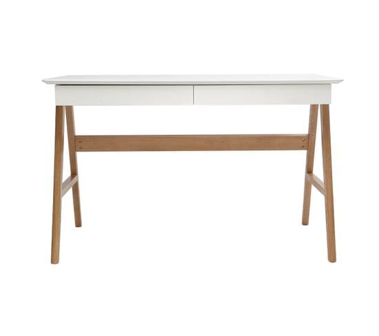 Bureau Avec Rangements 2 Tiroirs Scandinave Blanc Et Bois Clair Chêne L120 Cm Brook