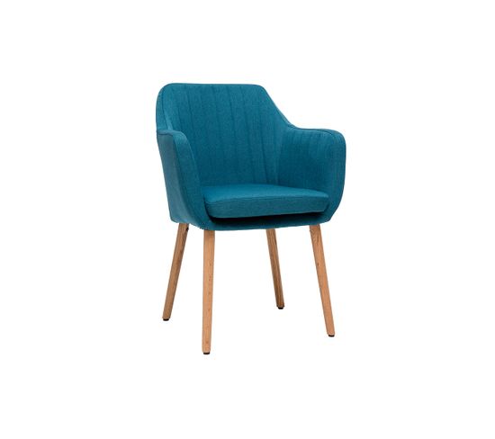 Chaise Scandinave En Tissu Bleu Canard Et Bois Clair Aleyna