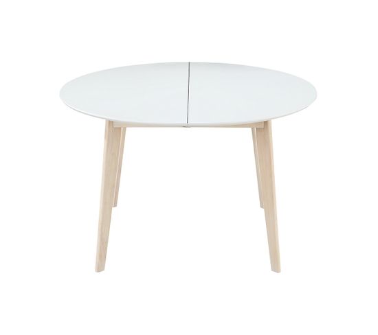 Table à Manger Scandinave Ronde Extensible Blanc Et Bois L120-150 Cm Leena