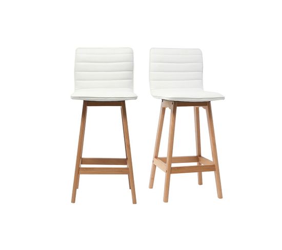 Tabouret De Bar Design Bois Et Blanc 65 Cm (lot De 2) Emma