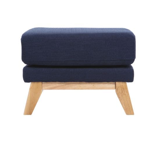 Pouf Repose-pieds Déhoussable Scandinave En Tissu Bleu Foncé Et Bois Clair Oslo