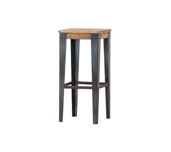 Tabouret De Bar Industriel Acier Et Bois Manguier Massif H75 Cm Madison