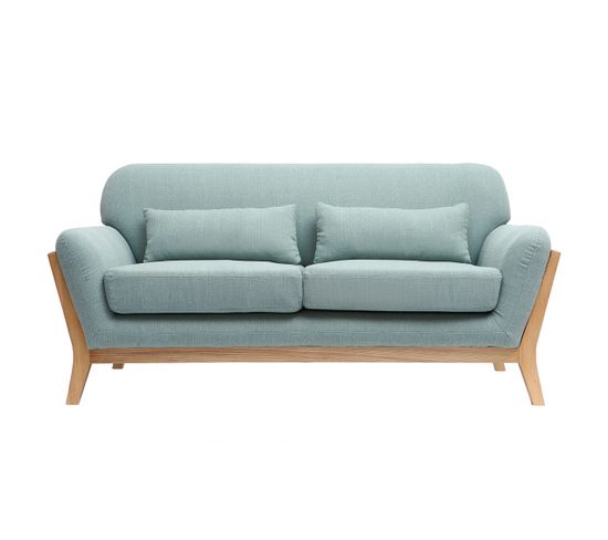 Canapé Scandinave 2 Places En Tissu Vert Lagon Et Bois Clair Yoko