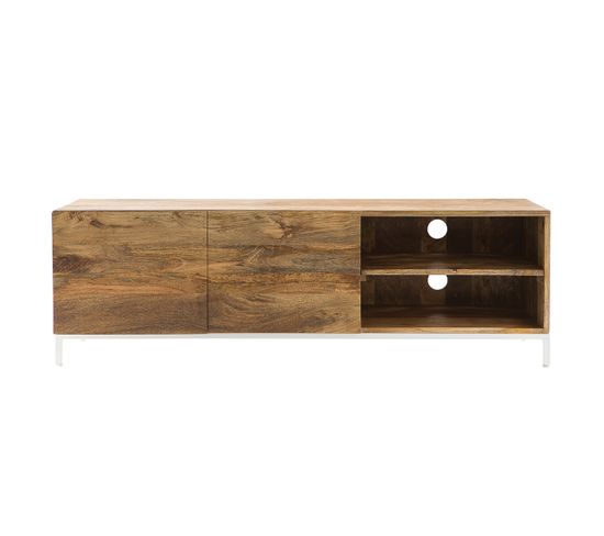 Meuble TV En Bois Manguier Massif Et Métal Blanc 145cm Boho