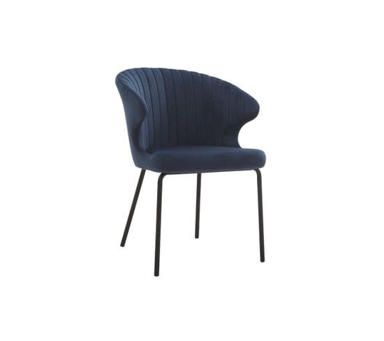 Chaise Design En Tissu Velours Bleu Foncé Et Métal Noir Requiem