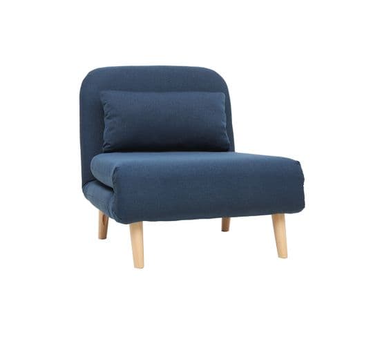 Fauteuil Convertible Scandinave En Tissu Bleu Foncé Et Bois Clair Amiko