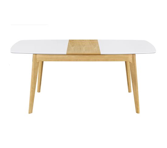 Table Extensible Rallonges Intégrées Rectangulaire Blanc Et Bois L140-180 Cm Meena