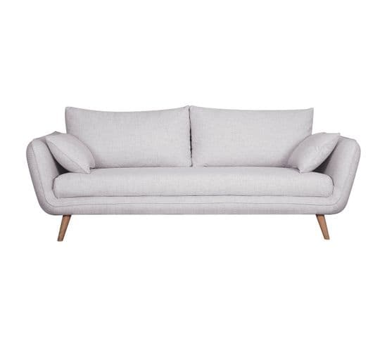 Canapé Scandinave 3 Places En Tissu Gris Clair Chiné Et Bois Clair Creep