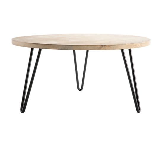 Table Basse Ronde Bois Manguier Massif Et Métal Noir D80 Cm Vibes