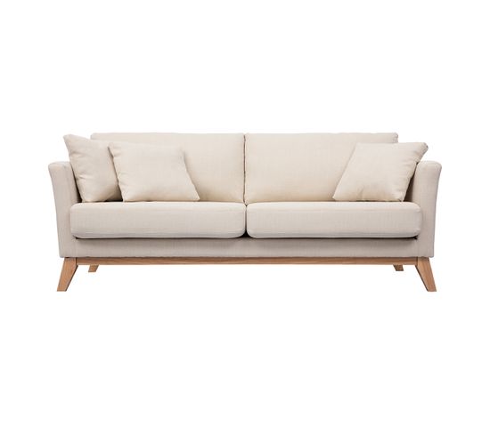 Canapé Scandinave Déhoussable 3 Places En Tissu Beige Et Bois Clair Oslo