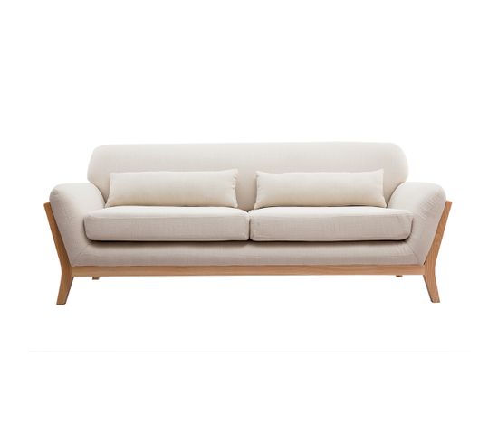 Canapé Scandinave 3 Places En Tissu Beige Et Bois Clair Yoko