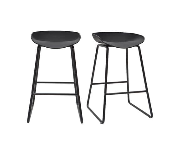 Tabourets De Bar Design Noirs H65 Cm (lot De 2) Pebble