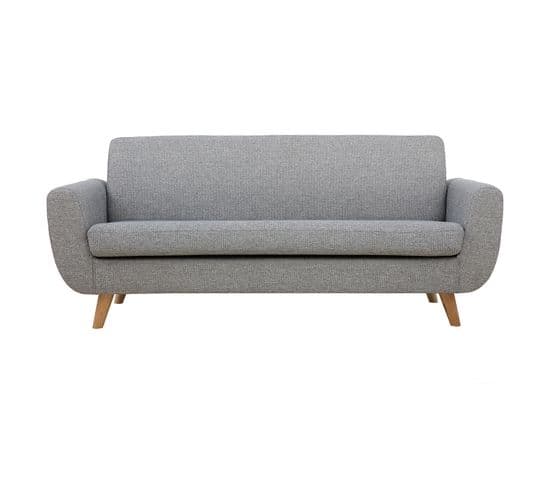 Canapé Scandinave 3 Places En Tissu Gris Clair Et Bois Clair Pure