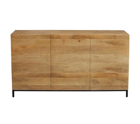 Buffet Industriel En Bois Manguier Massif Et Métal Noir 3 Portes L145 Cm Ypster