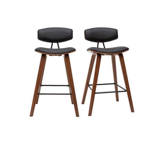 Tabourets De Bar Design Noir Et Bois Foncé H69 Cm (lot De 2) Vasco