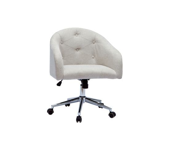 Chaise De Bureau à Roulettes Capitonnée En Tissu Effet Velours Texturé Naturel Sharon