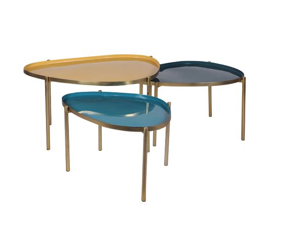 Tables Basses Gigognes Laquées Moutarde, Bleu Canard Et Bleu (lot De 3) Zuria