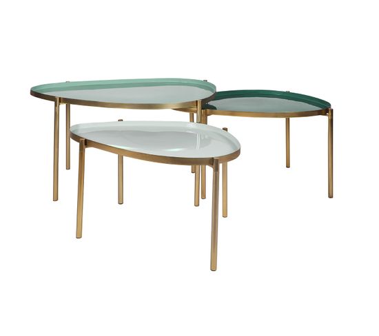 Tables Basses Gigognes Laquées Vert-cyan Et Vert (lot De 3) Zuria