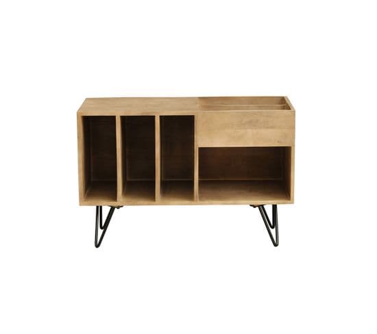 Buffet De Rangement Vinyles En Bois Manguier Massif Et Métal L90 Cm Boogie