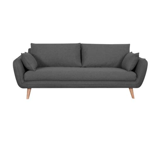 Canapé Scandinave 3 Places En Tissu Gris Anthracite Et Bois Clair Creep