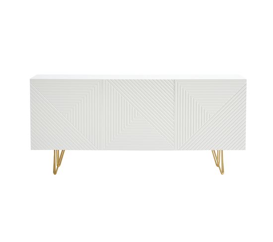 Buffet Design Blanc Et Métal Doré 3 Portes L160 Cm Ozen