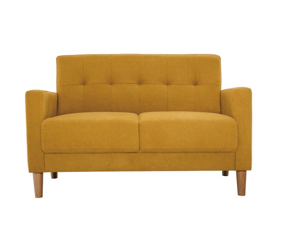 Canapé Scandinave 2 Places En Tissu Effet Velours Jaune Moutarde Et Bois Clair Moon