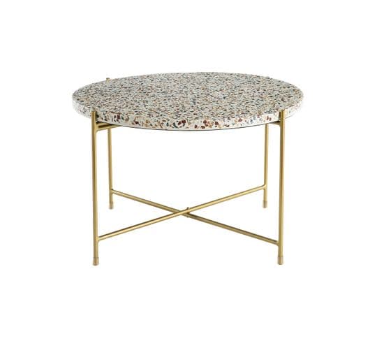 Table Basse Ronde Design En Terrazzo Et Métal Doré D55 Cm Mezzo