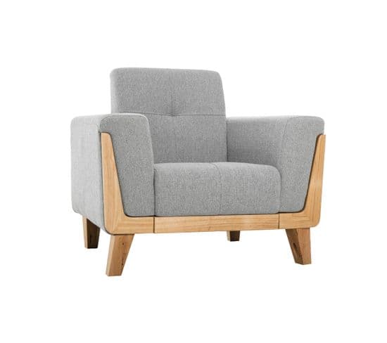 Fauteuil Scandinave En Tissu Gris Et Bois Clair Fjord