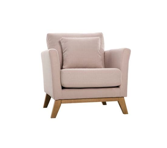 Fauteuil Scandinave Déhoussable En Tissu Rose Et Bois Clair Oslo